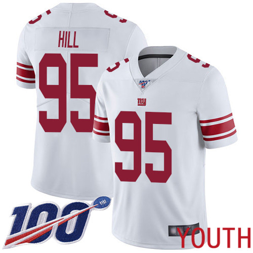 Youth New York Giants #95 B.J. Hill White Vapor Untouchable Limited Player 100th Season Football NFL Jersey